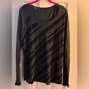 Charcoal Grey Sequin Striped Women's Top
